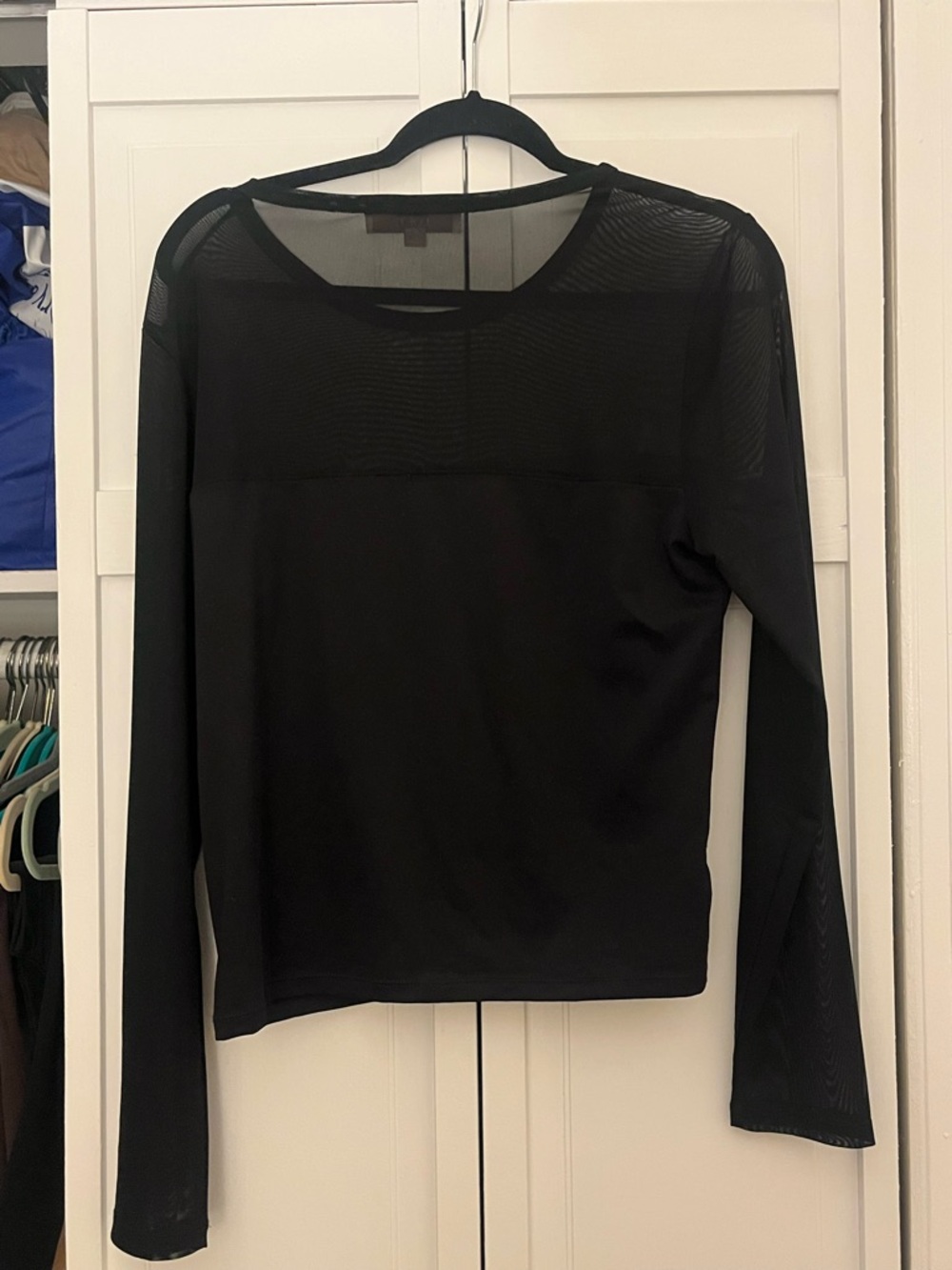 LOFT Black Long Sleeve Top with Sheer Mesh Yoke Size L EUC